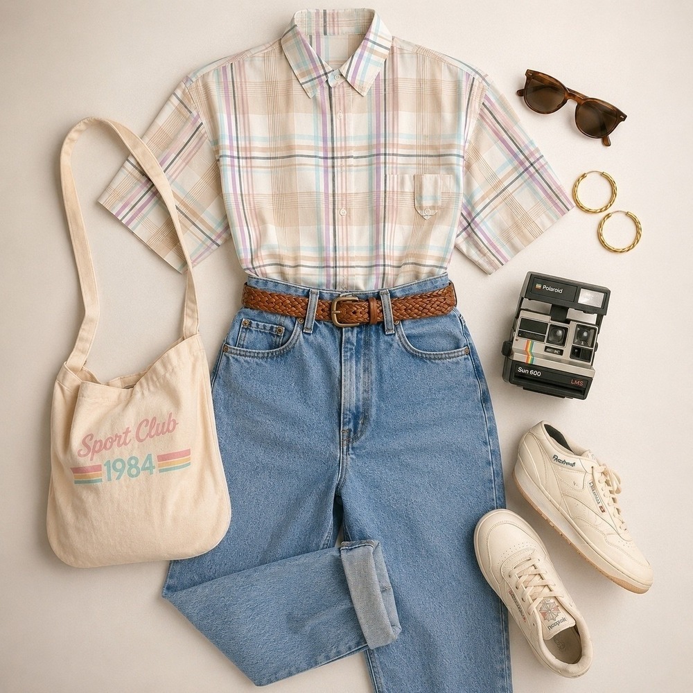 Vintage 1980's Diane von Furstenberg Plaid Short Sleeve Button Down Shirt Size M